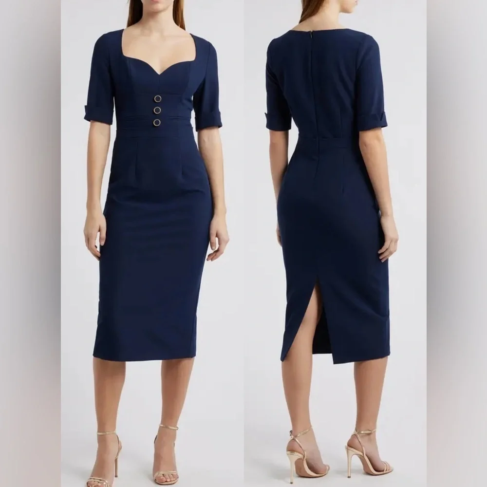 NEW Black Halo Kerry Midi Sheath Navy blue Dress sz 10
